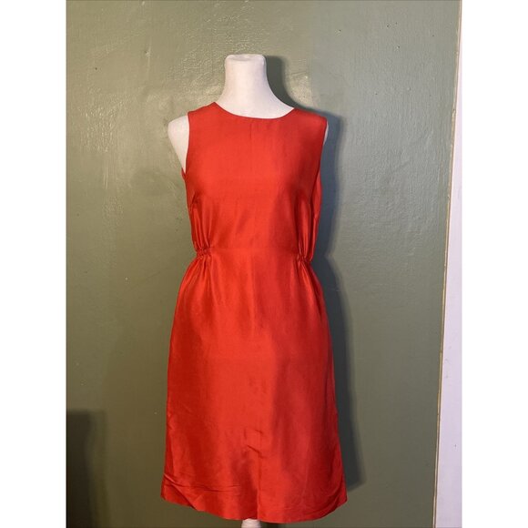 J. Crew 100% Silk Dress Sleeveless Coral Pockets Elastic Sides Back Slit Size 4 - Picture 1 of 11